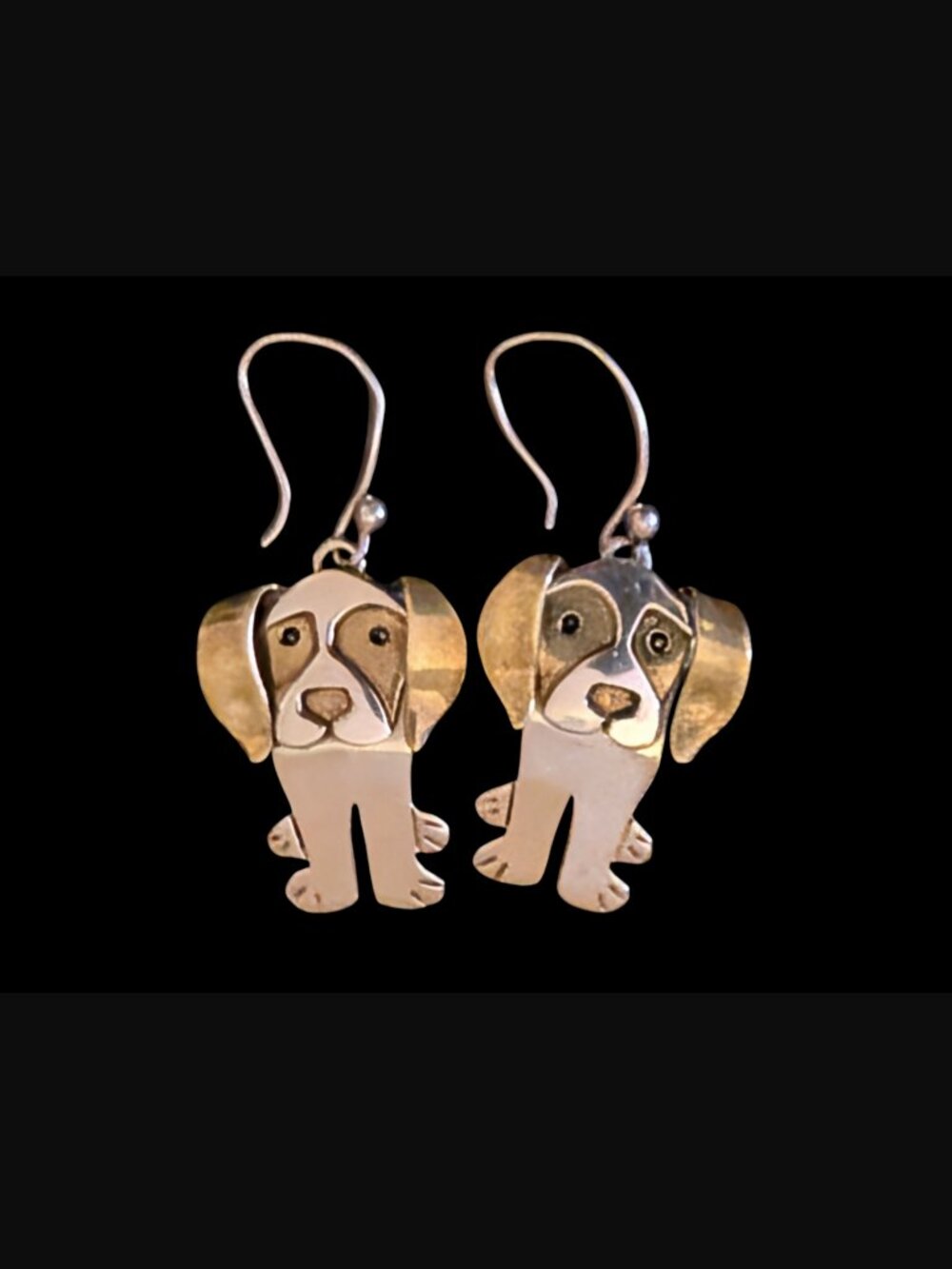 Far Fetched 925 Sterling Silver Two Tone Beagle 1" Long Charm 1.5" Earrings